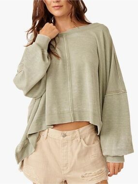 Free People Women's Daisy Sweatshirt M Sage Green Heart Patch Pullover